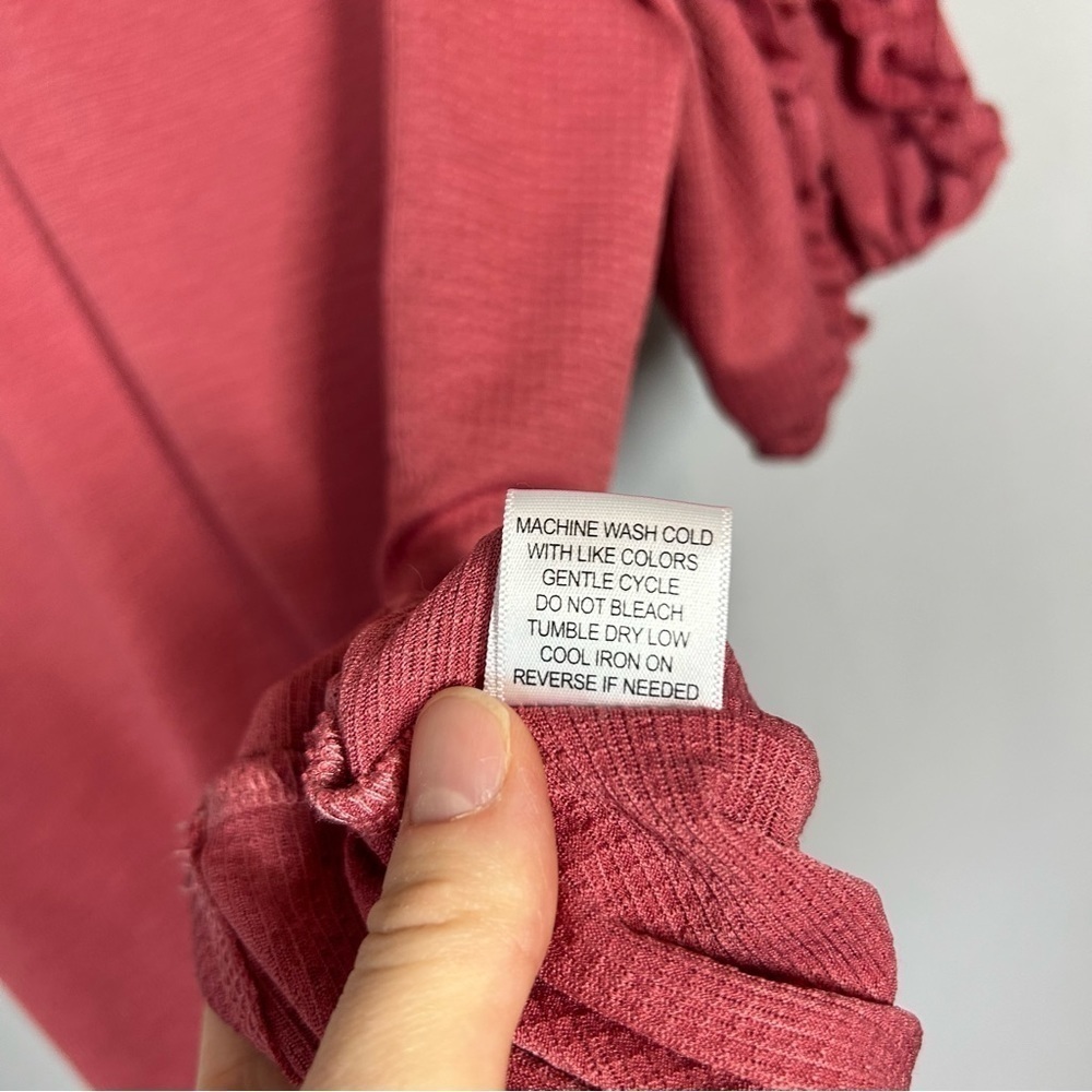 Cure | Pink Blouse Short Sleeve Ruffles Women's Size Large - Picture 10 of 12